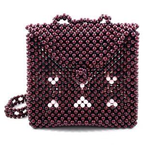 Rare vintage 1960's heavy plastic beaded maroon backpack